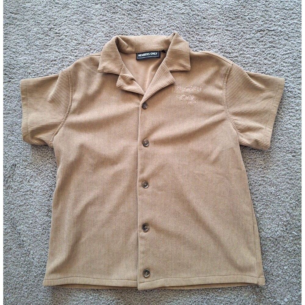Members Only Men’s M Brown Corduroy Solid Short Sleeve Button-Up Collared Shirt